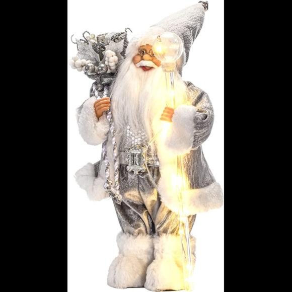 Christmas 13.8 inches Santa Claus Figurines with Lighting Walking Stick - Picture 8 of 11